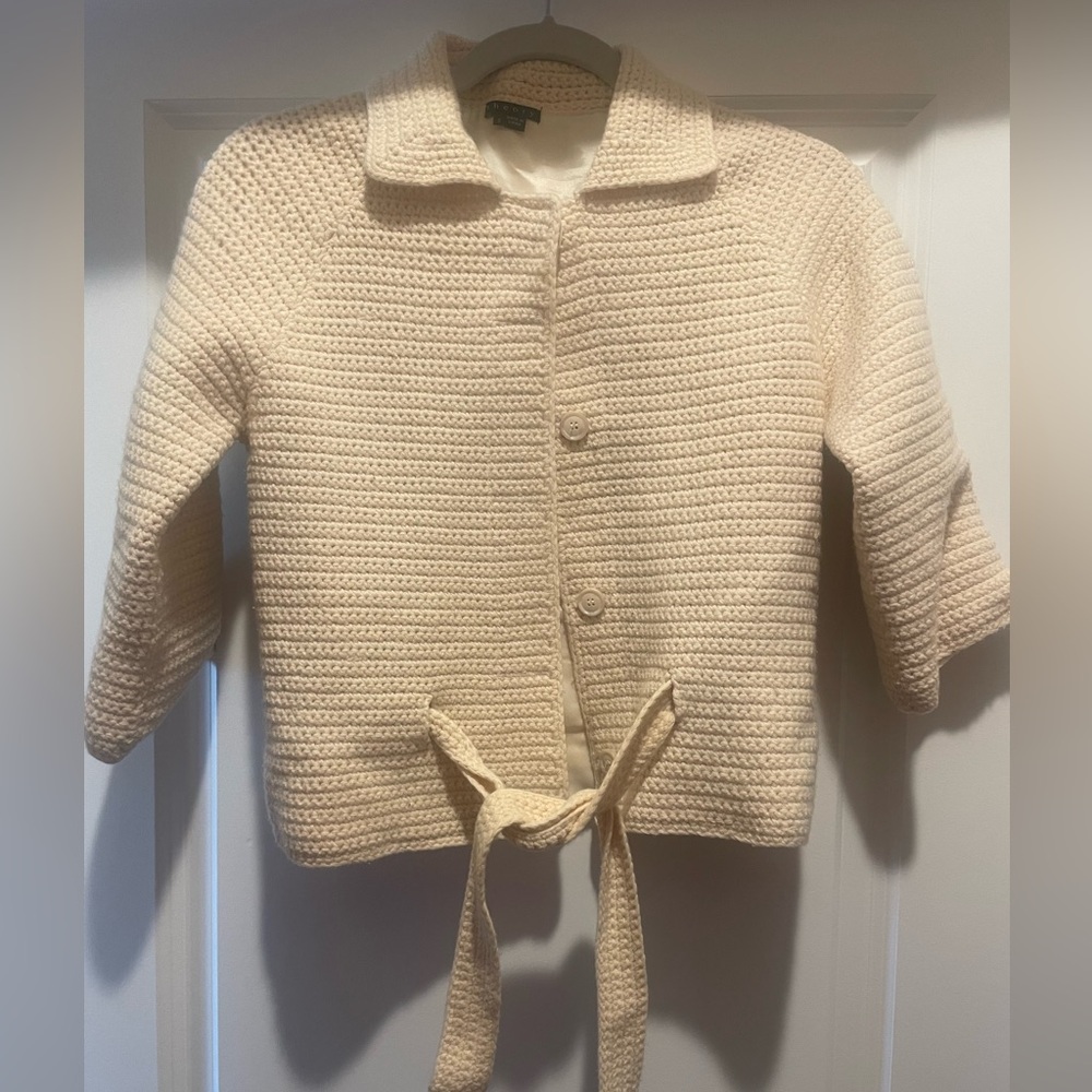 Theory Cream Knit Sweater with Front Tie